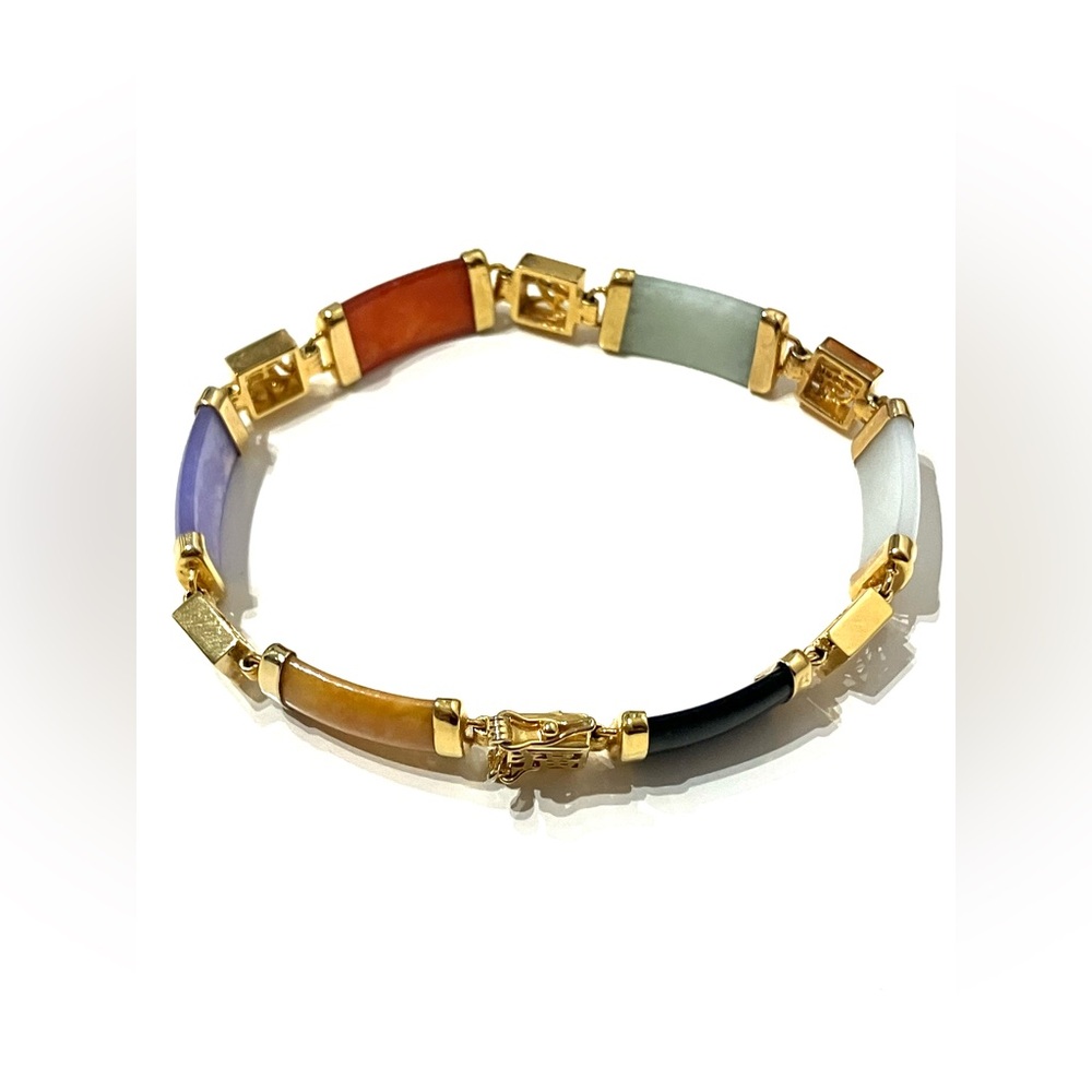 Vintage Multi Colour Gold Tone Jade Bracelet 7 1/4"